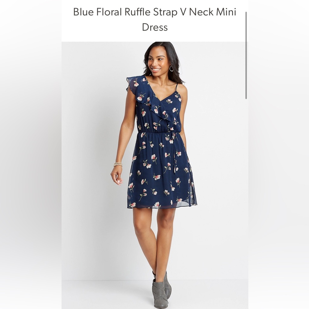 🆕 NWT Maurices Blue Floral Ruffle Strap dress, XL